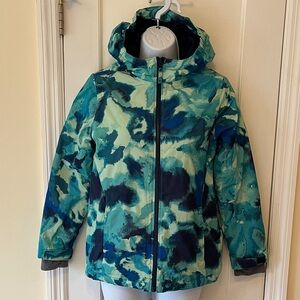 Lands' End Puffer Jacket Hood  Kids Large 10-12 Zip Pockets Blue Outdoor